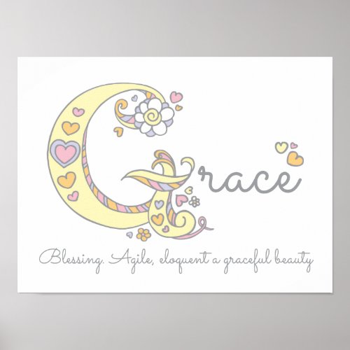 G monogram art Grace girls name meaning poster