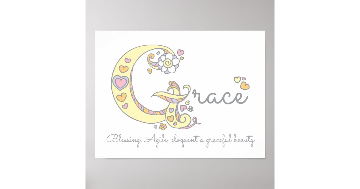 G Monogram Art Grace Girls Name Meaning Poster Zazzle Com
