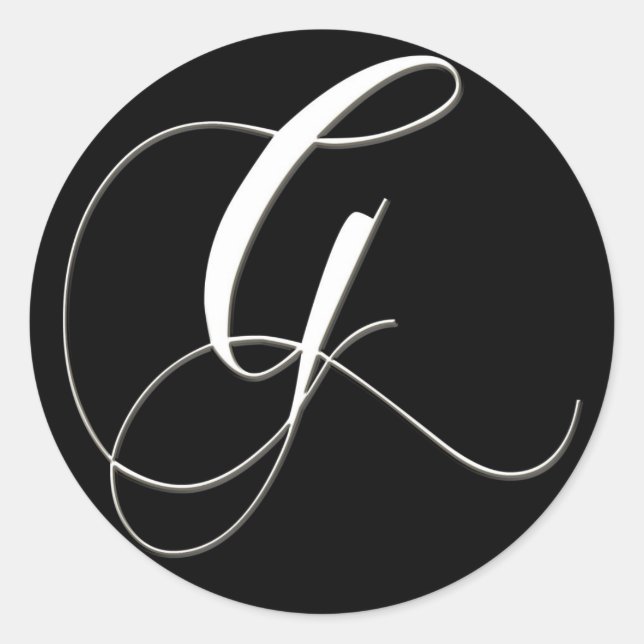 G monogram - elegant black and white classic round sticker (Front)