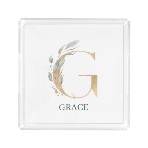 G Monogram Floral Personalized Acrylic Tray