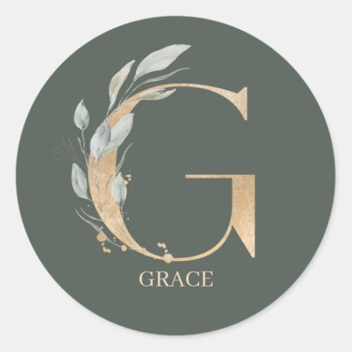 G Monogram Floral Personalized Classic Round Stick Classic Round Sticker