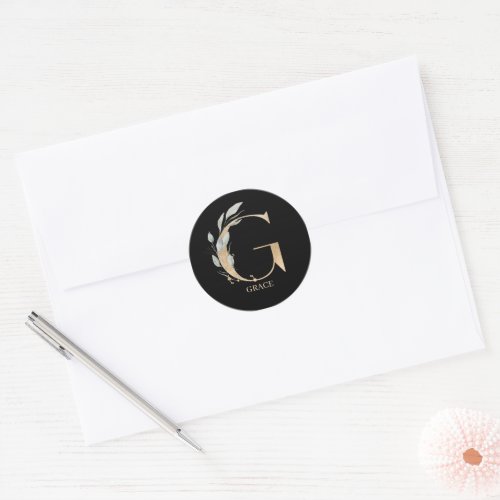 G Monogram Floral Personalized Classic Round Sticker