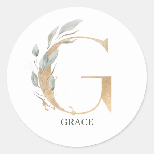 G Monogram Floral Personalized Classic Round Sticker