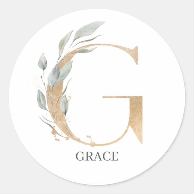 G Monogram Floral Personalized Classic Round Sticker (Front)