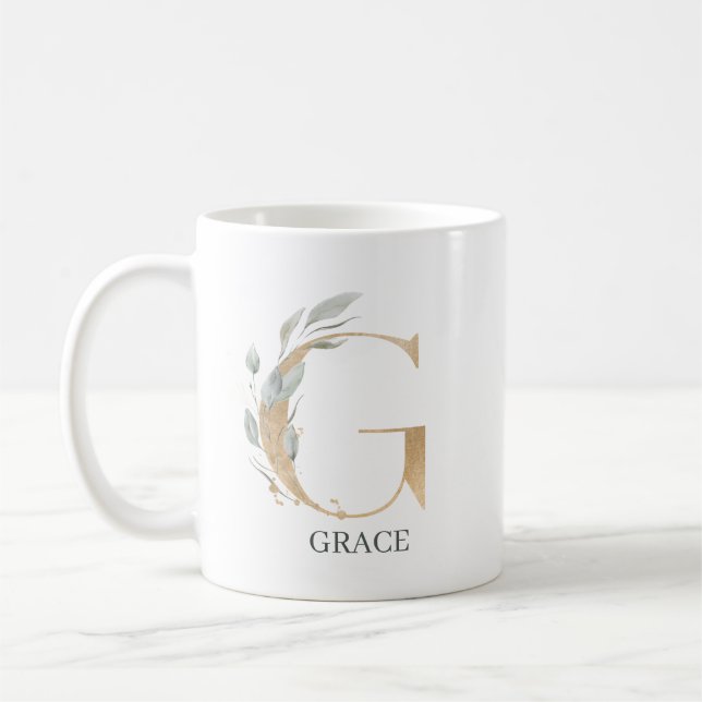 G Monogram Floral Personalized Coffee Mug (Left)