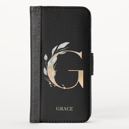 G Monogram Floral Personalized iPhone X Wallet Case