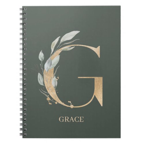 G Monogram Floral Personalized Notebook