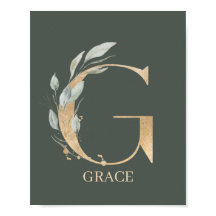 G Monogram Floral Personalized Poster