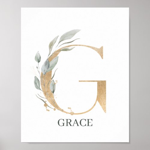 G Monogram Floral Personalized Poster