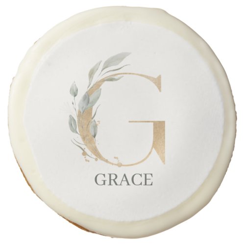 G Monogram Floral Personalized Round Shortbread Co Sugar Cookie