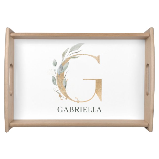 G Monogram Floral Personalized Serving Tray (Front)