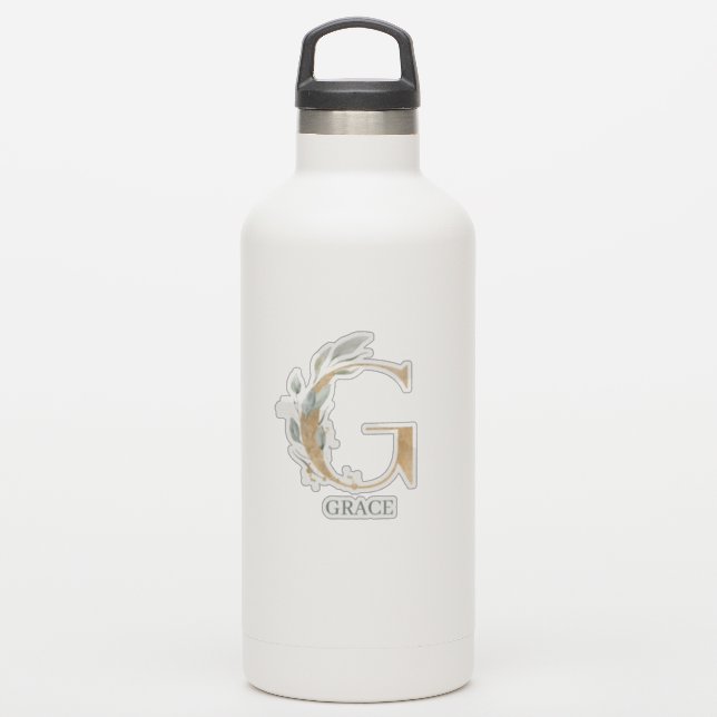 G Monogram Floral Personalized Sticker (Waterbottle)