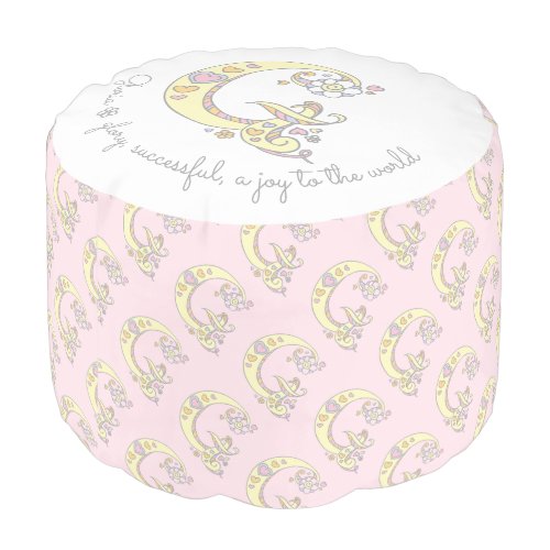 G monogram Gloria name meaning pink white pouf