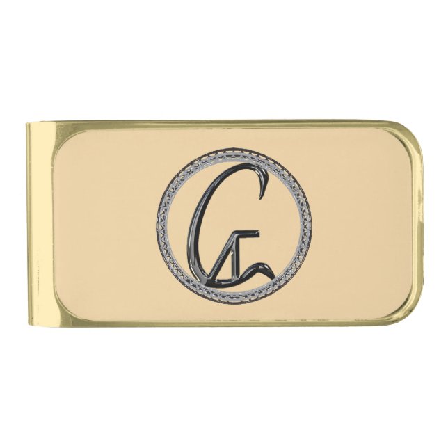 G Monogram Gold Finish Money Clip (Front)
