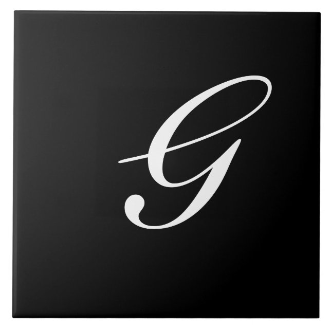 G Monogram Initial White on Black Ceramic Tile (Front)