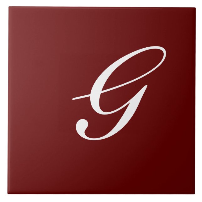 G Monogram Initial White on Maroon Ceramic Tile (Front)