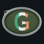 G Monogram overlaid on Irish Flag bbcnt Belt Buckle<br><div class="desc">G Monogram overlaid on Irish Flag Belt Buckle

Design © Trinkets and Things 2017 - AHP Design. All Rights Reserved.</div>