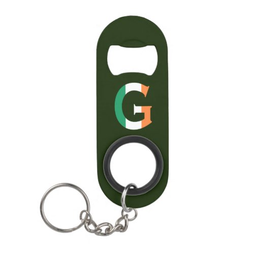 G Monogram overlaid on Irish Flag bocn Keychain Bottle Opener