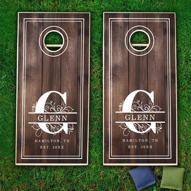 G Monogram Rustic Wood Family Name Cornhole Set (G Monogram Rustic Wood Family Name Cornhole Set)