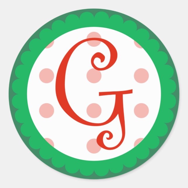 G Monogram (Whimsical Christmas) Classic Round Sticker (Front)