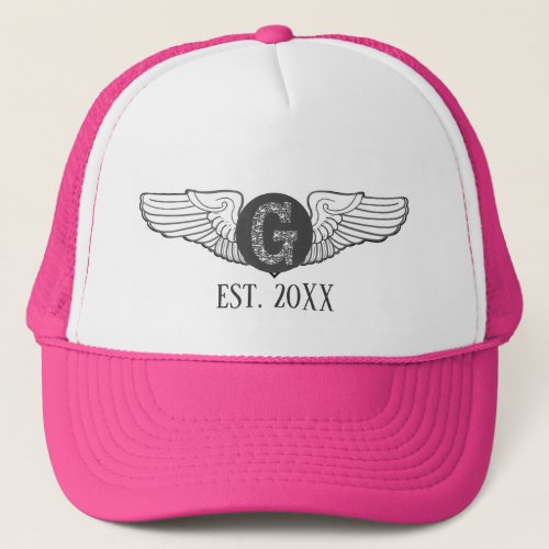 G Personalized Monogram Aviation Pilot Wings Trucker Hat