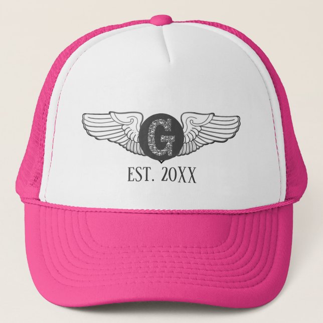 G Personalized Monogram Aviation Pilot Wings Trucker Hat (Front)