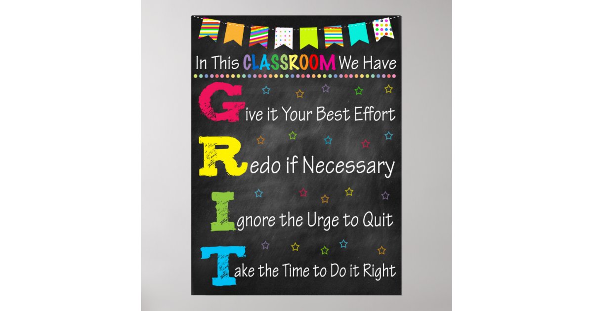 G R I T Acronym Poster Growth Mindset Zazzle Com