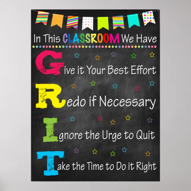G.R.I.T. Acronym Poster - Growth Mindset | Zazzle