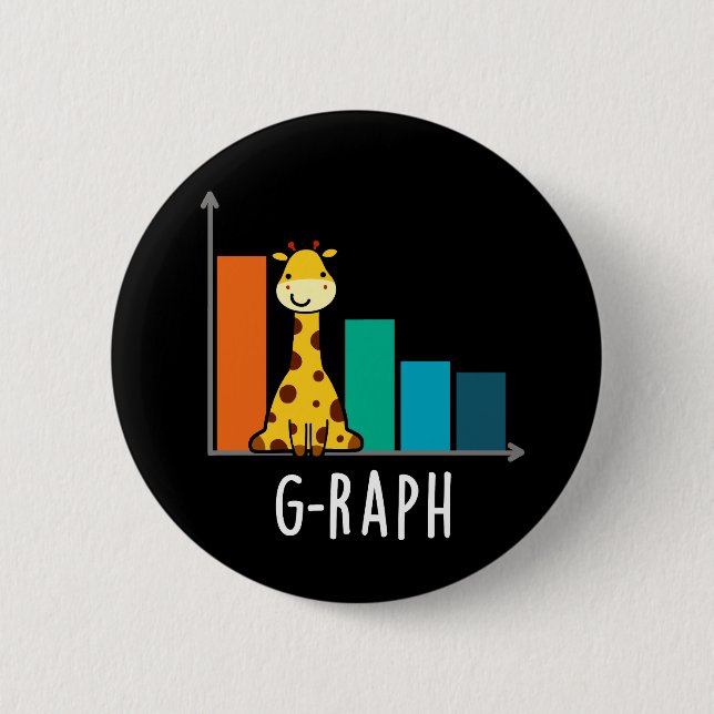 G-raph Funny Giraffe Graph Pun Dark BG Button (Front)