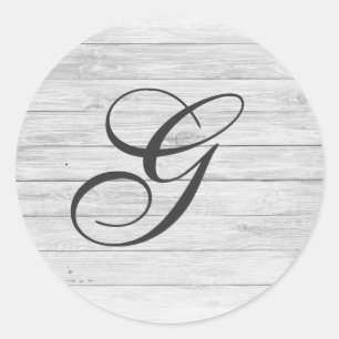 (G) Rustic Wood Monogram Monogram Shop Classic Round Sticker