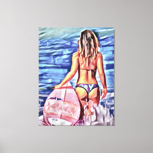 G-STRING BIKINI SURFER GIRL CANVAS ART PRINT