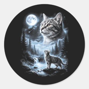 G Tabby Cat Howling At Moon 90s Retro Classic Round Sticker
