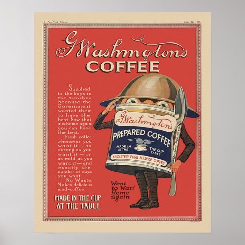 G  Washington Instant Coffee WW1 Vintage Patriotic Poster