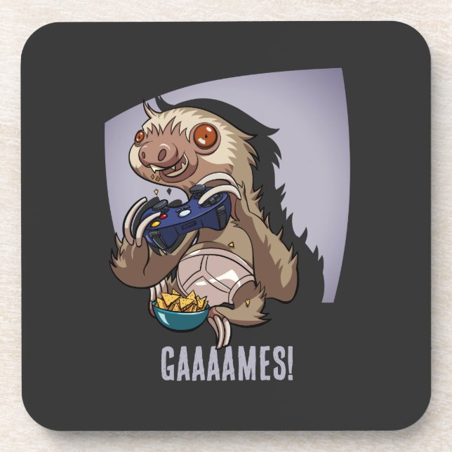 Gaaaames! Funny Sloth Computer Gamer Video Games Beverage Coaster (Front)