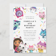 Gabby's Dollhouse Confetti Girl's Birthday Invitation