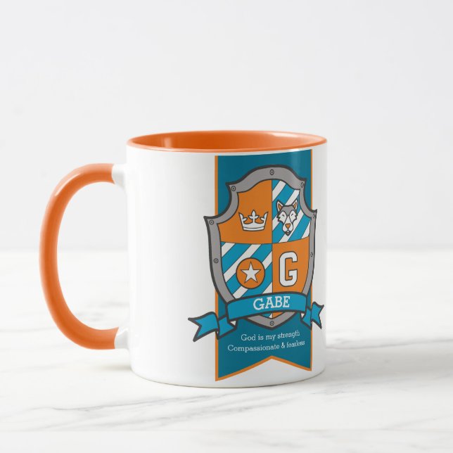 Gabe letter G crest orange teal name meaning Mug (Left)