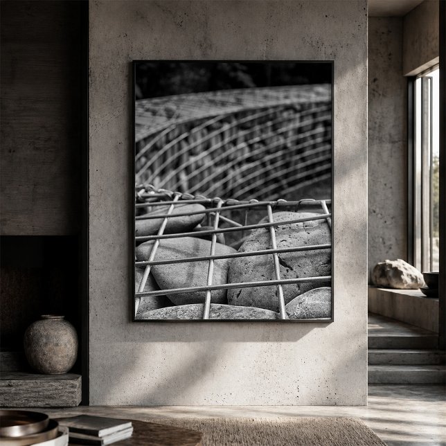 Gabion Stone Wall Close Up Black and White Poster (Creator Uploaded)