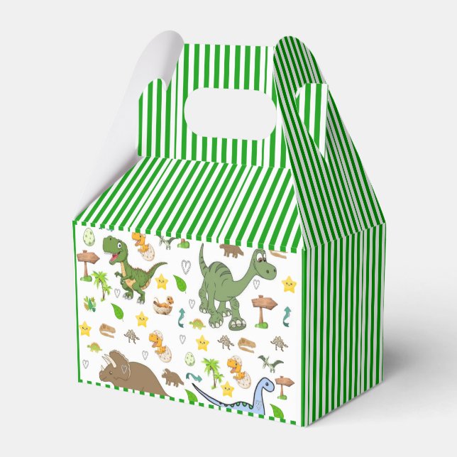 Gable Favor Box Dinosaur Green Stripe (Front Side)