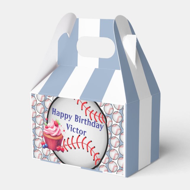 Gable Favor Box Stripe Blue and White Baseball (Front Side)