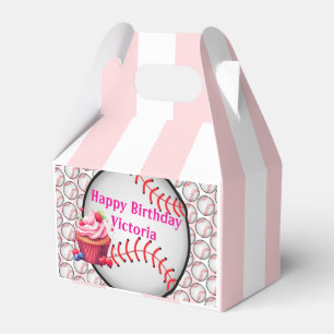 Gable Favor Box Stripe Pink and White Baseball