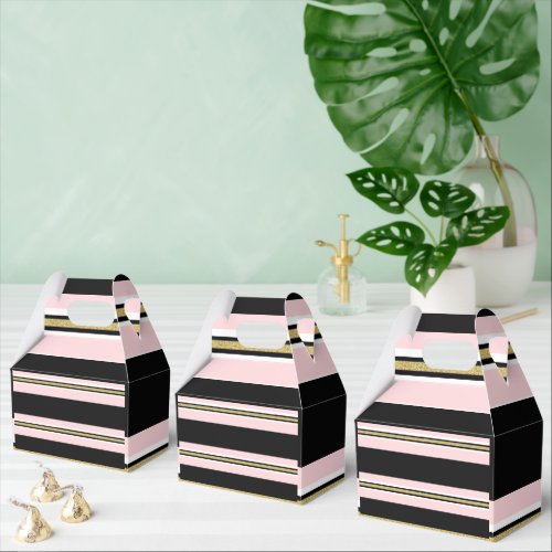 Gable Favor Box Stripe Pink & White Gold Black