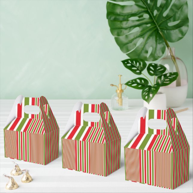 Gable Favor Box Stripe Red Green and White (Multiple)