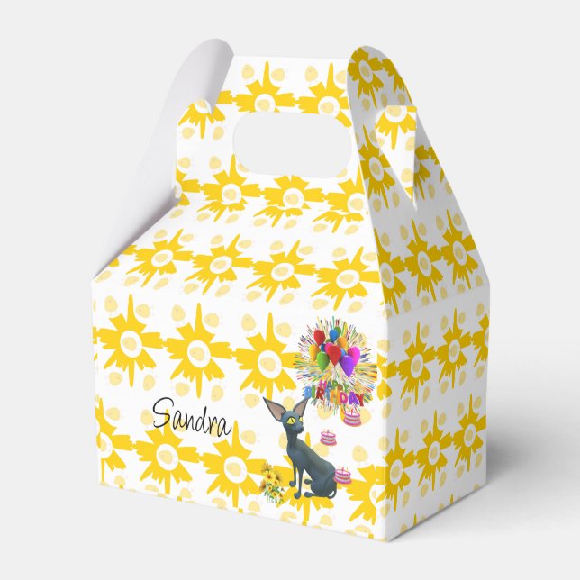 Gable Favor Box Yellow and White Birthday Cat (Front Side)