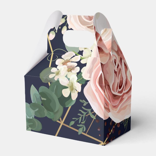 Gable Paper Favor Box Geometric Garden Rose Navy (Back Side)