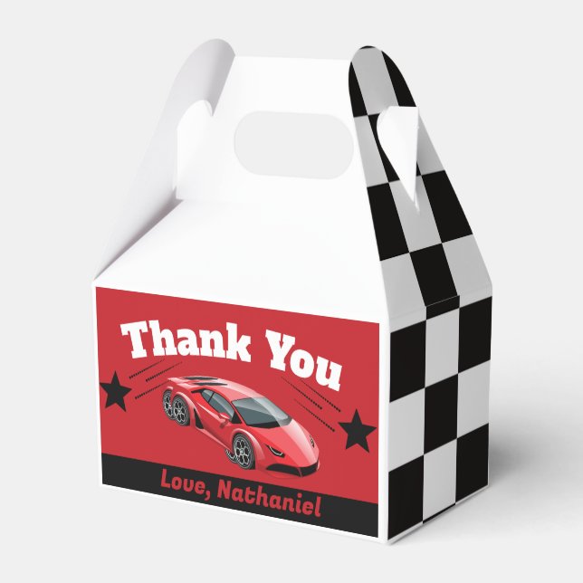 Gable Red Sports Race Car Themed Birthday Favor Boxes (Front Side)