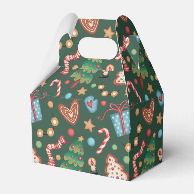 Gabled Favor Gift Box Green Christmas Pattern (Front Side)