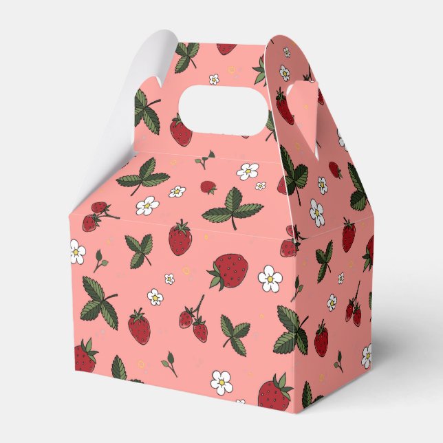 Gabled Pink Strawberry Party Favor Gift Box   (Front Side)