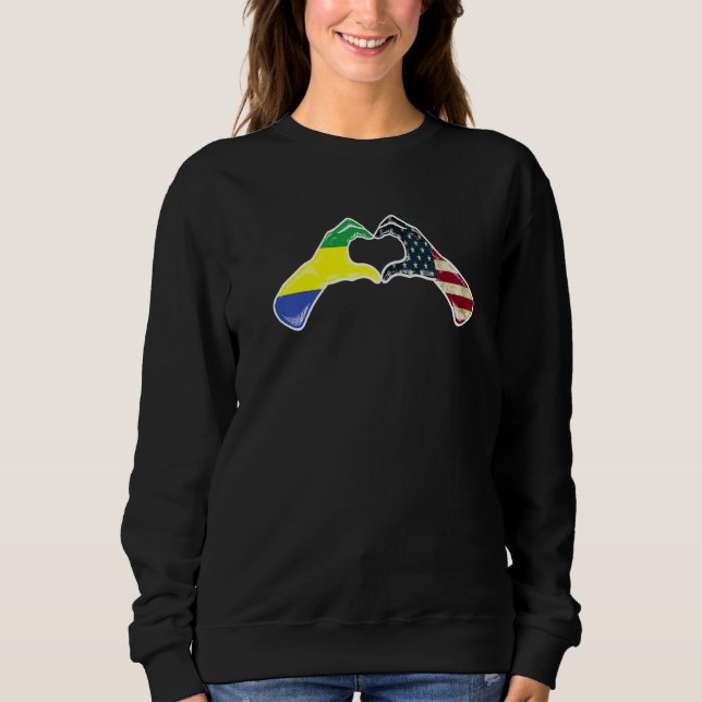 Gabon American USA Flag  USA Gabonese Heart Sweatshirt (Front)