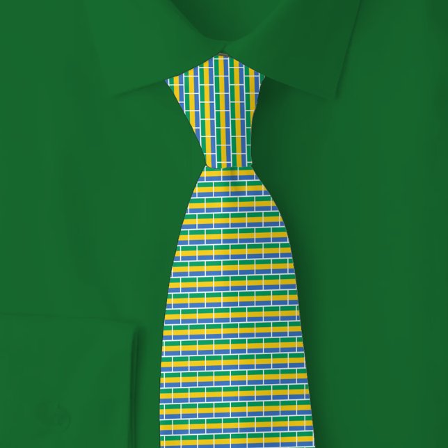 Gabon Flag Brick Pattern Neck Tie (Creator Uploaded)