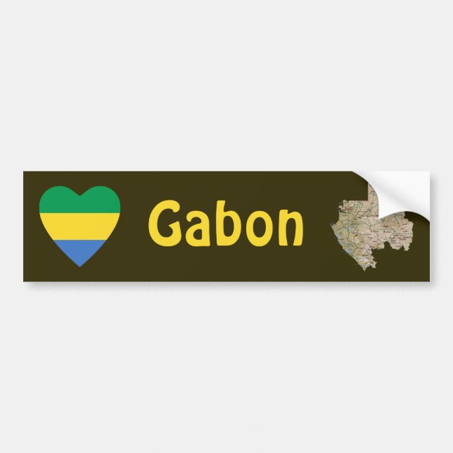 Gabon Flag Heart + Map Bumper Sticker (Front)